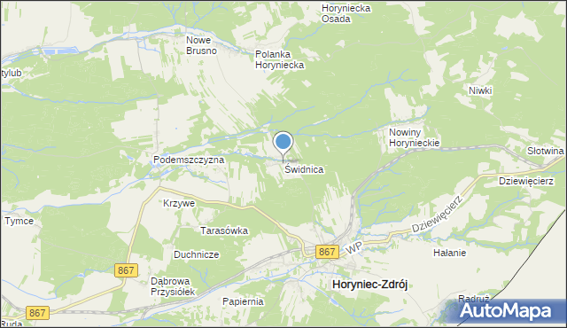 mapa Świdnicy, Świdnica gmina Horyniec-Zdrój na mapie Targeo
