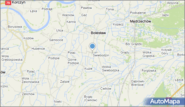 mapa Świebodzin, Świebodzin gmina Bolesław na mapie Targeo