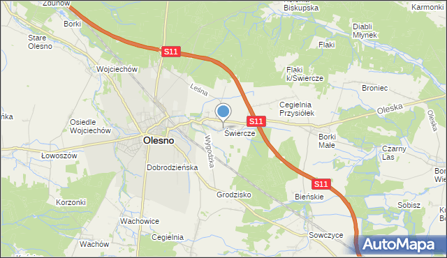 mapa Świercze, Świercze gmina Olesno na mapie Targeo