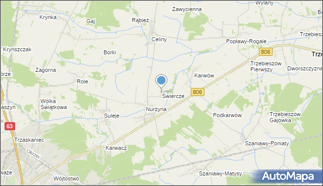 mapa Świercze, Świercze gmina Trzebieszów na mapie Targeo
