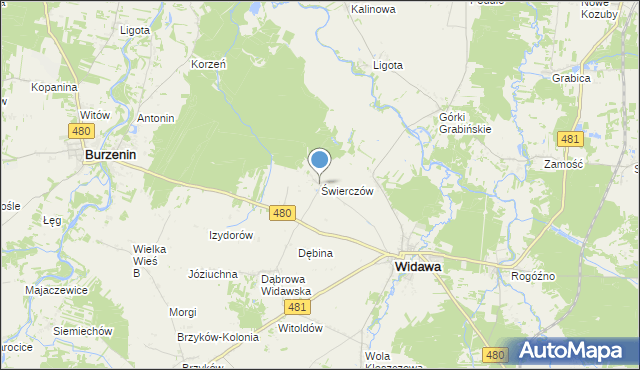 mapa Świerczów, Świerczów gmina Widawa na mapie Targeo