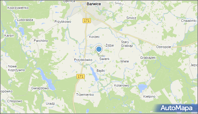 mapa Świerk, Świerk gmina Barwice na mapie Targeo