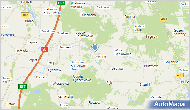 mapa Świerki, Świerki gmina Burzenin na mapie Targeo