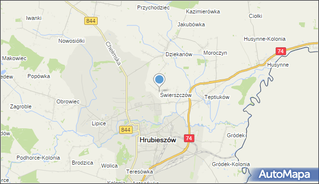 mapa Świerszczów, Świerszczów gmina Hrubieszów na mapie Targeo