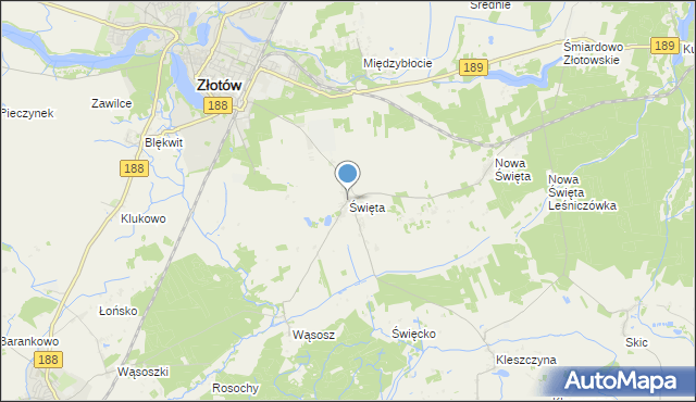 mapa Święta, Święta gmina Złotów na mapie Targeo