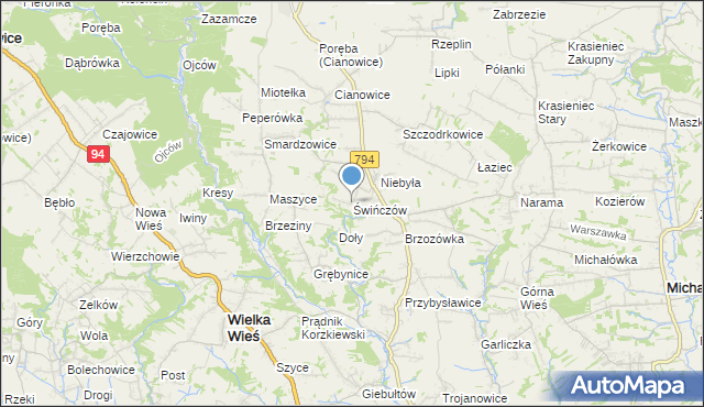 mapa Świńczów, Świńczów na mapie Targeo