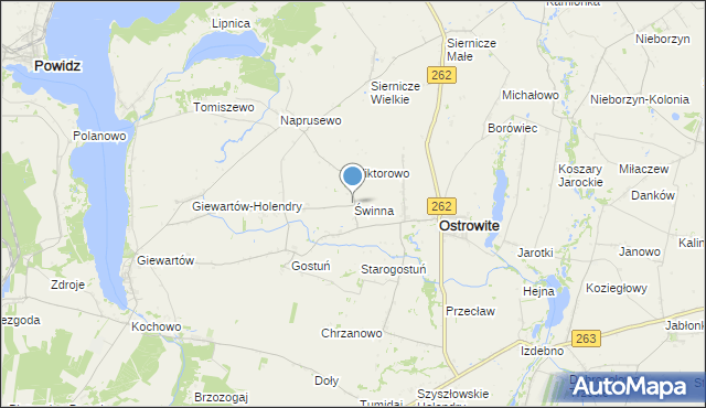 mapa Świnna, Świnna gmina Ostrowite na mapie Targeo