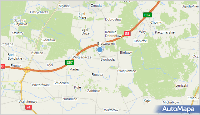 mapa Swoboda, Swoboda gmina Lututów na mapie Targeo