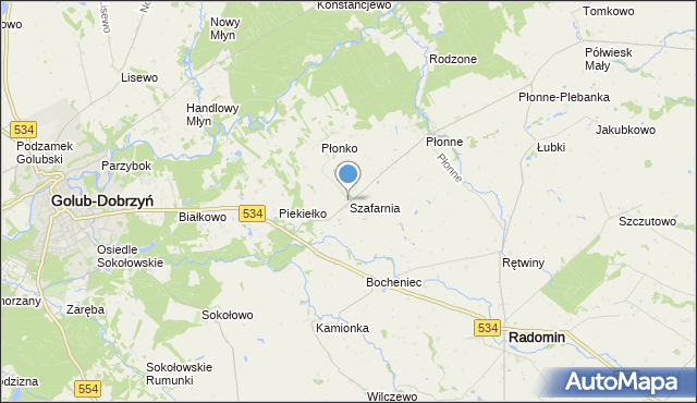 mapa Szafarnia, Szafarnia gmina Radomin na mapie Targeo