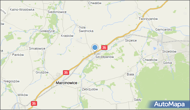 mapa Szczepanów, Szczepanów gmina Marcinowice na mapie Targeo