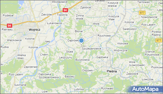mapa Szczepanowice, Szczepanowice gmina Pleśna na mapie Targeo