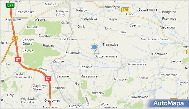 mapa Szczepanowice, Szczepanowice gmina Słomniki na mapie Targeo