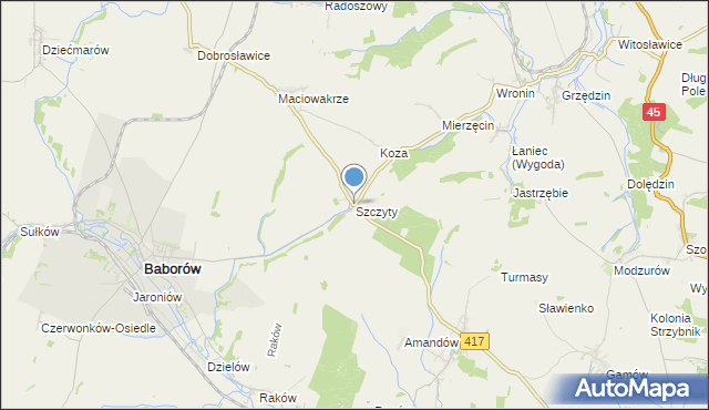 mapa Szczyty, Szczyty gmina Baborów na mapie Targeo