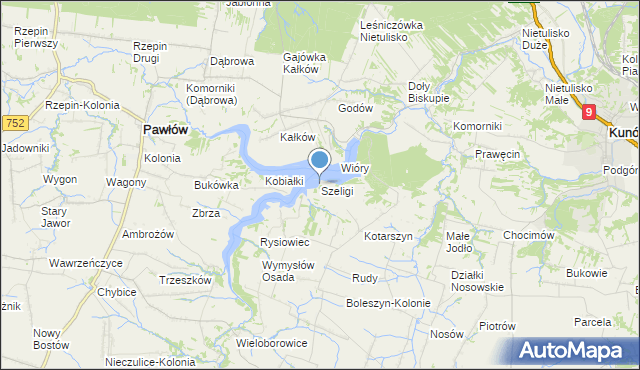 mapa Szeligi, Szeligi gmina Pawłów na mapie Targeo