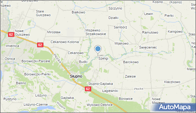 mapa Szeligi, Szeligi gmina Słupno na mapie Targeo