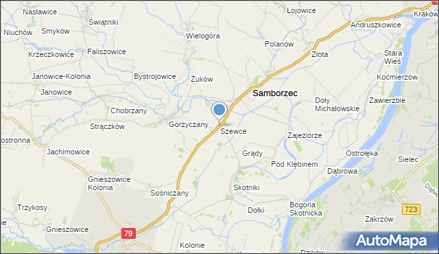 mapa Szewce, Szewce gmina Samborzec na mapie Targeo