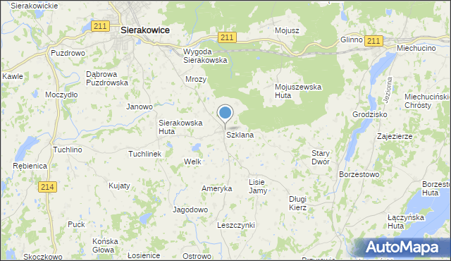 mapa Szklana, Szklana gmina Sierakowice na mapie Targeo