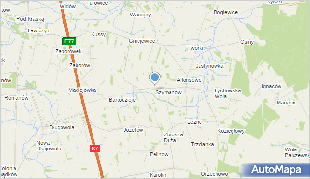 mapa Szymanów, Szymanów gmina Jasieniec na mapie Targeo
