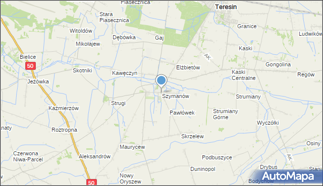mapa Szymanów, Szymanów gmina Teresin na mapie Targeo