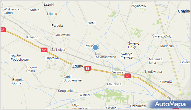 mapa Szymanowice, Szymanowice gmina Zduny na mapie Targeo