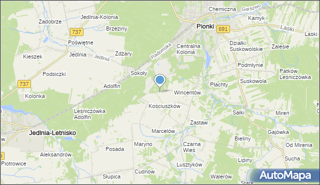 mapa Tadeuszów, Tadeuszów gmina Pionki na mapie Targeo
