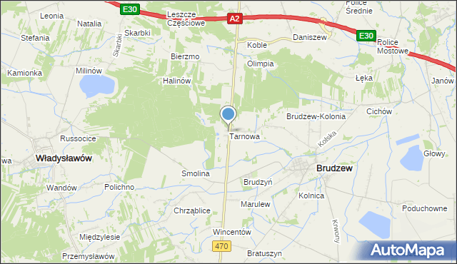 mapa Tarnowa, Tarnowa gmina Brudzew na mapie Targeo