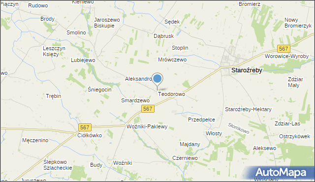 mapa Teodorowo, Teodorowo gmina Staroźreby na mapie Targeo
