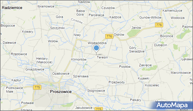 mapa Teresin, Teresin gmina Proszowice na mapie Targeo