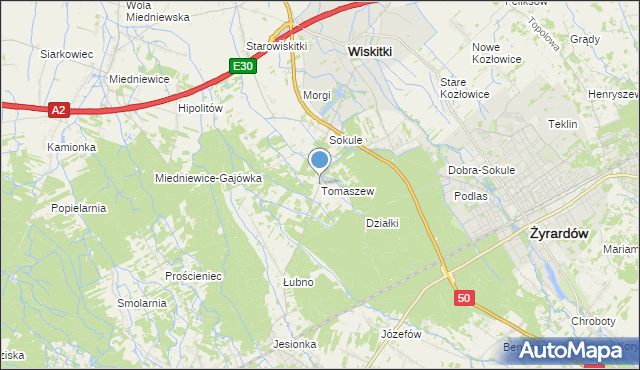 mapa Tomaszew, Tomaszew gmina Wiskitki na mapie Targeo