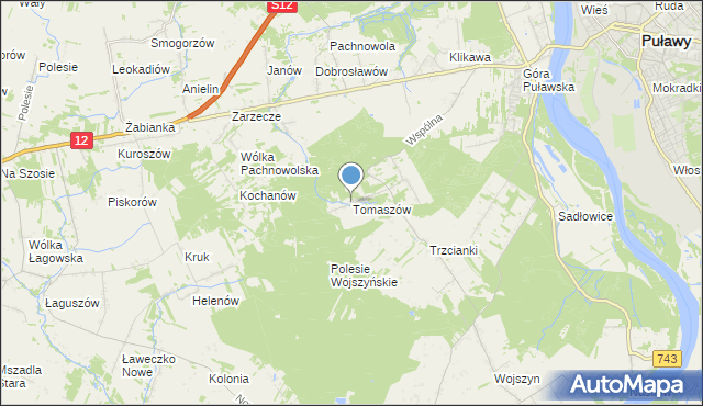 mapa Tomaszów, Tomaszów gmina Puławy na mapie Targeo