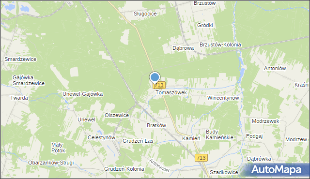 mapa Tomaszówek, Tomaszówek gmina Sławno na mapie Targeo