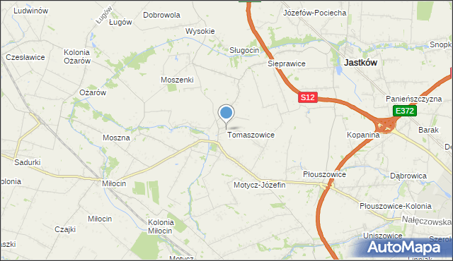 mapa Tomaszowice, Tomaszowice gmina Jastków na mapie Targeo