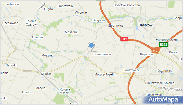 mapa Tomaszowice, Tomaszowice gmina Jastków na mapie Targeo