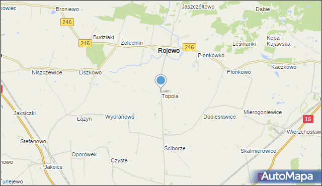 mapa Topola, Topola gmina Rojewo na mapie Targeo