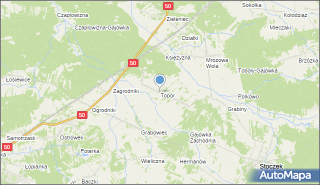 mapa Topór, Topór gmina Stoczek na mapie Targeo