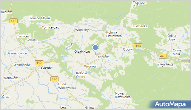 mapa Toporów, Toporów gmina Gizałki na mapie Targeo