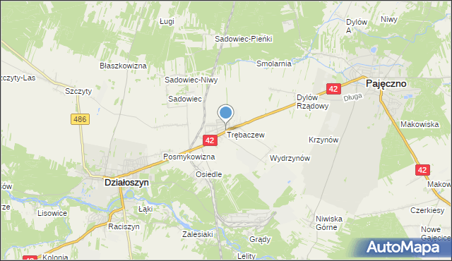 mapa Trębaczew, Trębaczew gmina Działoszyn na mapie Targeo