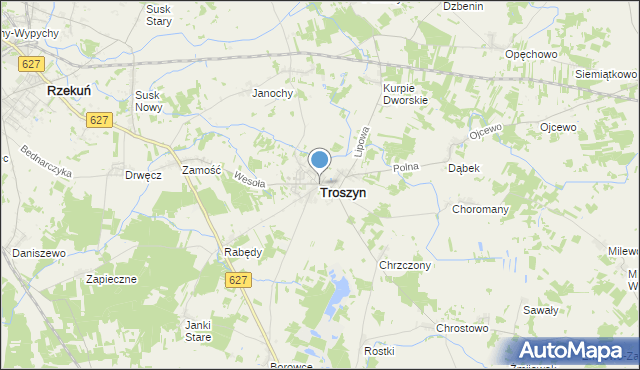 mapa Troszyn, Troszyn powiat ostrołęcki na mapie Targeo