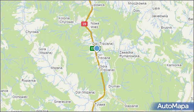 mapa Trzciana, Trzciana gmina Dukla na mapie Targeo