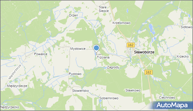 mapa Trzciana, Trzciana gmina Sławoborze na mapie Targeo