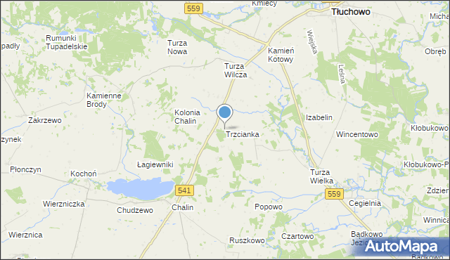 mapa Trzcianka, Trzcianka gmina Tłuchowo na mapie Targeo