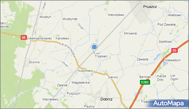 mapa Trzebień, Trzebień gmina Dobrcz na mapie Targeo