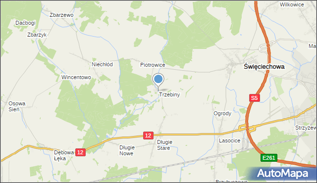 mapa Trzebiny, Trzebiny gmina Święciechowa na mapie Targeo