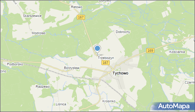 mapa Trzebiszyn, Trzebiszyn gmina Tychowo na mapie Targeo