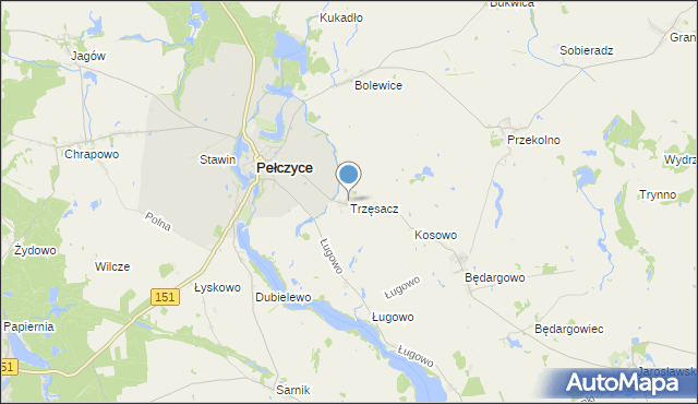 mapa Trzęsacz, Trzęsacz gmina Pełczyce na mapie Targeo