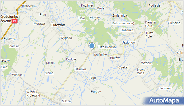 mapa Trześniów, Trześniów gmina Haczów na mapie Targeo