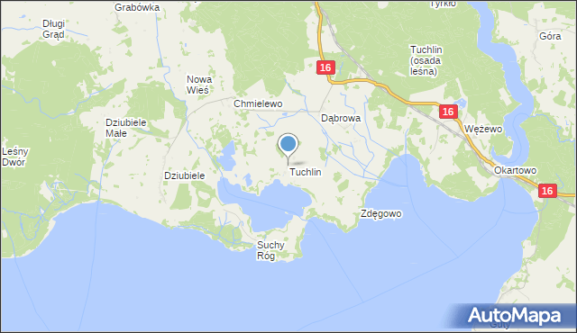 mapa Tuchlin, Tuchlin gmina Orzysz na mapie Targeo