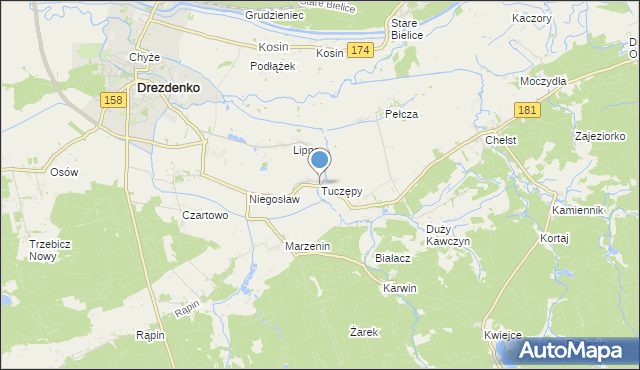 mapa Tuczępy, Tuczępy gmina Drezdenko na mapie Targeo