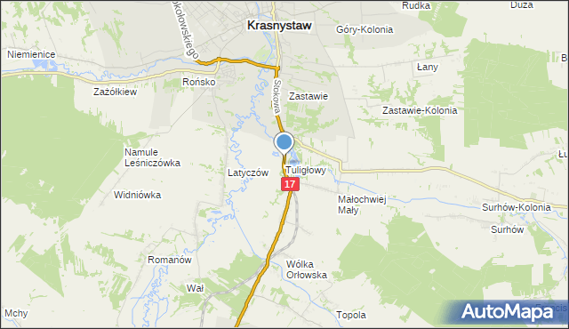 mapa Tuligłowy, Tuligłowy gmina Krasnystaw na mapie Targeo