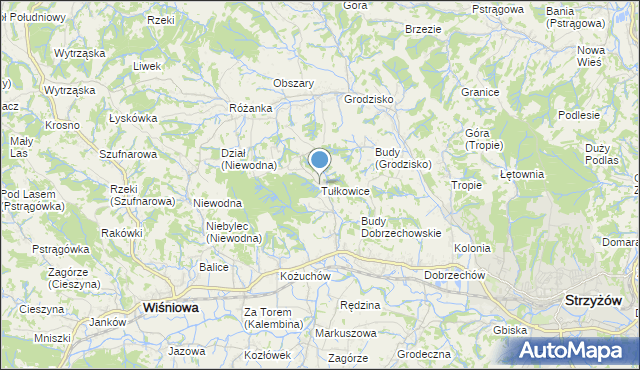 mapa Tułkowice, Tułkowice gmina Wiśniowa na mapie Targeo